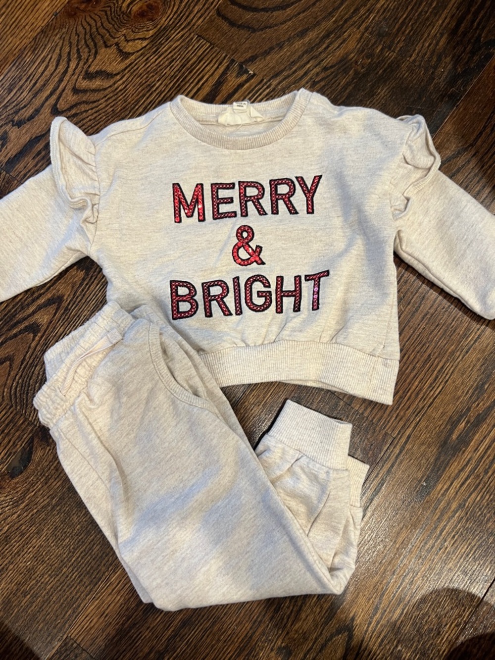 Jessica Simpson Kids Cream Sweatshirt & Jogger Set with Red Glitter Text